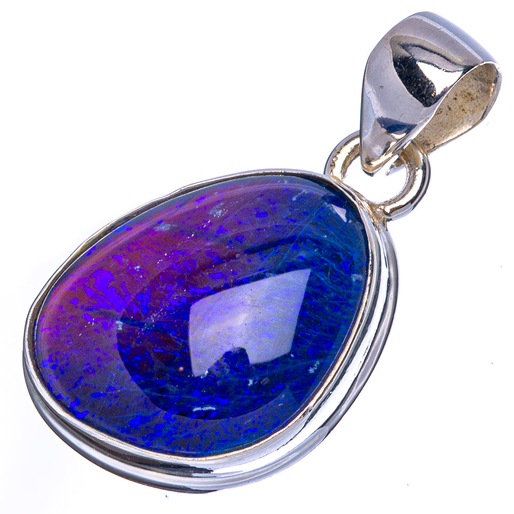 Sterling silver oval opal pendant with blue-purple iridescent stone and loop bail