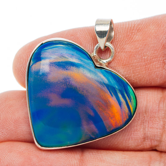 Aurora Opal Heart Pendant 1 1/2" (.925 Sterling Silver)