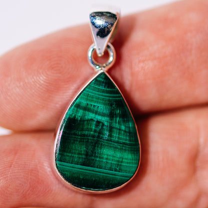 Chatoyant Malachite Pendant 1 1/4" (.925 Sterling Silver)