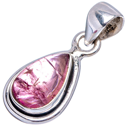 Teardrop pink tourmaline pendant in .925 sterling silver with polished bail