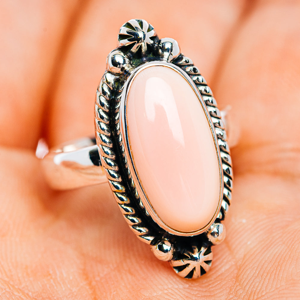 Premium Southwestern Style Pink Queen Conch Shell Ring Size 7 (.925 Sterling Silver)