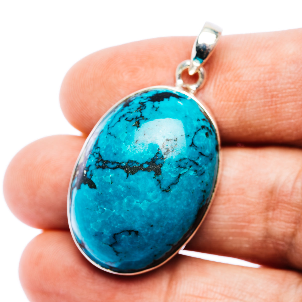 Tibetan Turquoise Pendant 1 5/8" (.925 Sterling Silver)