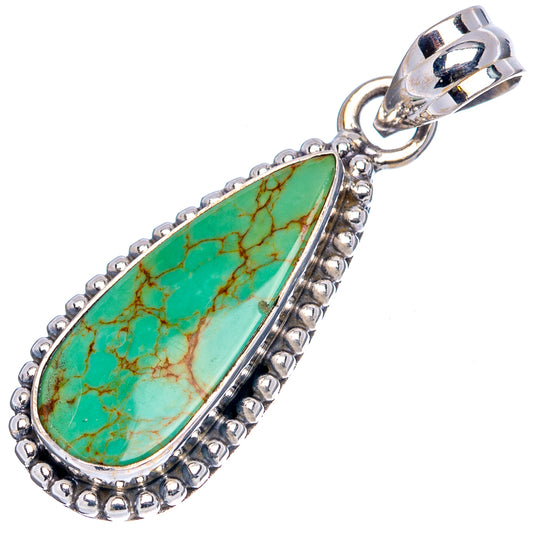 Turquoise teardrop pendant in .925 sterling silver with bail and beaded edge
