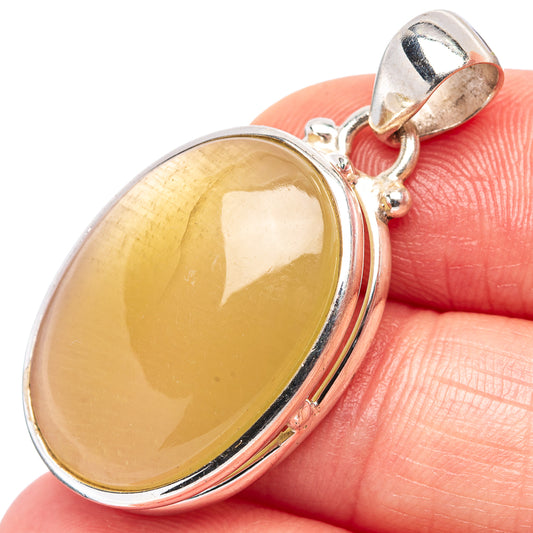 Oval olive opal pendant in .925 sterling silver bezel, with bail and clasp