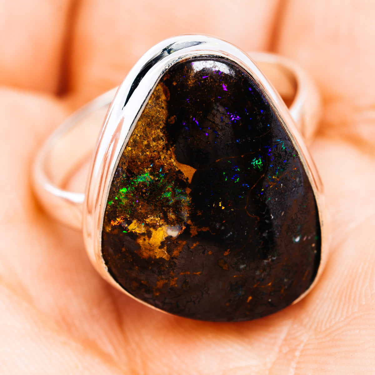 Premium Australian Boulder Opal  Ring Size 10 (.925 Sterling Silver)