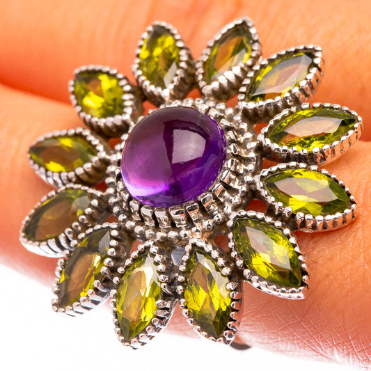 Large Amethyst, Peridot Ring Size 8.25 (925 Sterling Silver) R140817