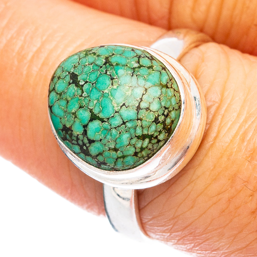 Turquoise spiderweb cabochon sterling silver ring, oval setting
