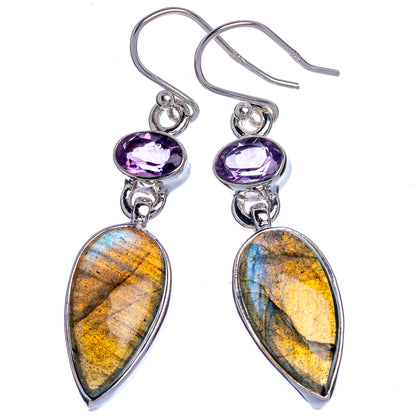Labradorite, Amethyst Earrings 1 3/4" (925 Sterling Silver) E433030