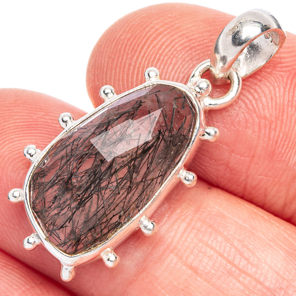 Tourmalinated Quartz Pendant 1 1/4" (925 Sterling Silver) P40172