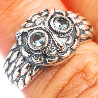 Blue Topaz Owl Dainty Ring Size 5.75 (.925 Sterling Silver)