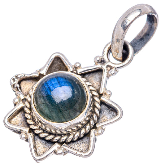 Sterling silver labradorite pendant with blue flash round gemstone and looped bail