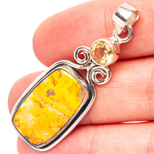 Bumblebee jasper pendant in .925 sterling silver with rectangular yellow stone and bail