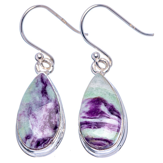 Teardrop dangle earrings in 925 sterling silver with purple and green marbled stone drops