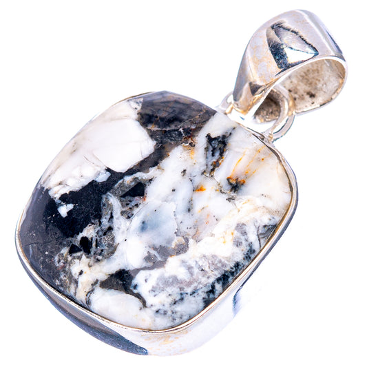 Marbled white/black turquoise heart-shaped pendant in .925 sterling silver with top loop