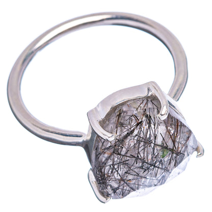 Faceted Tourmalinated Quartz Ring Size 6 (.925 Sterling Silver)