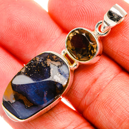 925 sterling silver pendant with oval boulder opal and smoky quartz stones
