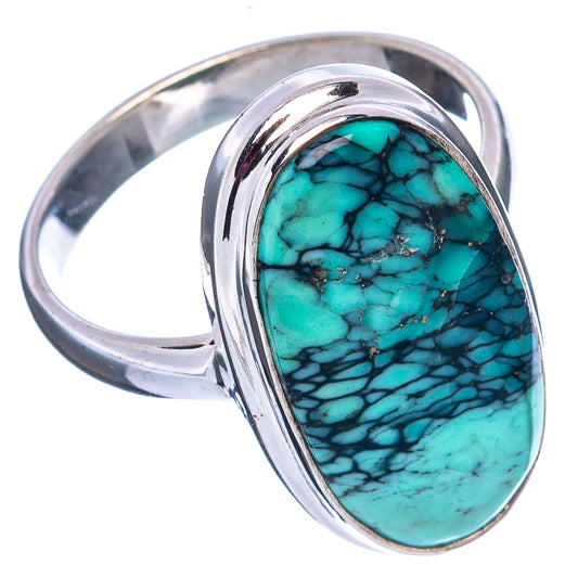 Variscite oval cabochon ring with turquoise stone and .925 sterling silver band