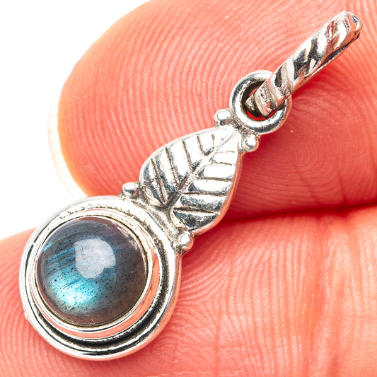 Sterling silver labradorite dainty pendant with oval blue flash stone setting