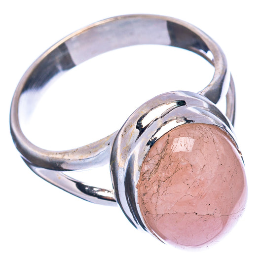 Sterling silver ring with oval rose quartz cabochon, domed bezel detail