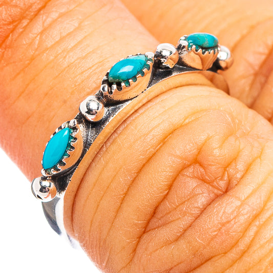 Turquoise inlay sterling silver ring with oval cabochon stones and small beads