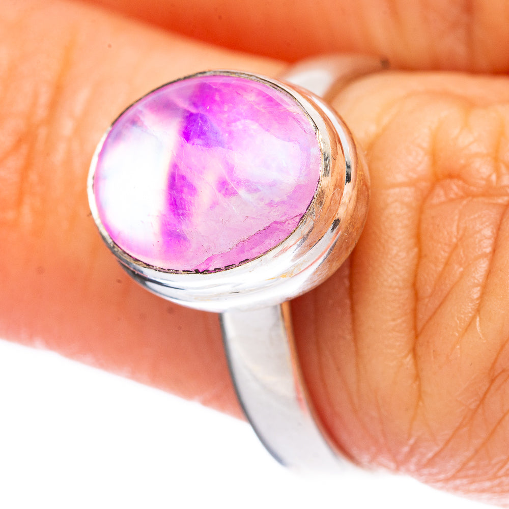 Pink Moonstone Ring Size 7.25 (925 Sterling Silver) R3772