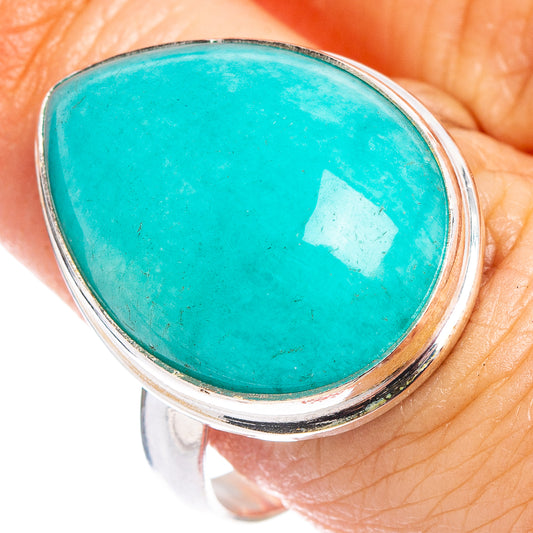 Sterling silver oval amazonite ring with turquoise gemstone, close-up top view