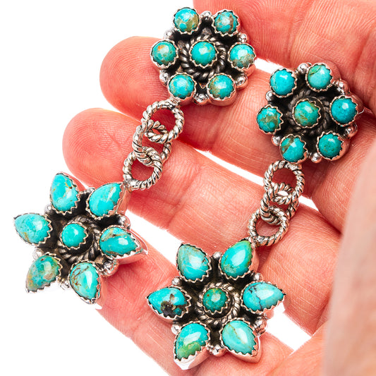 Turquoise and sterling silver dangling floral cluster earrings