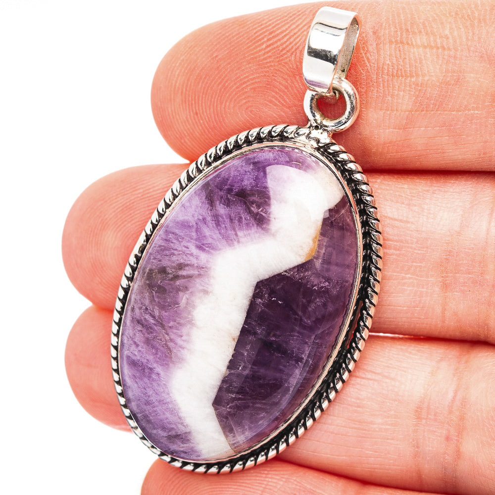 Chevon Amethyst Pendant 1 7/8" (.925 Sterling Silver)