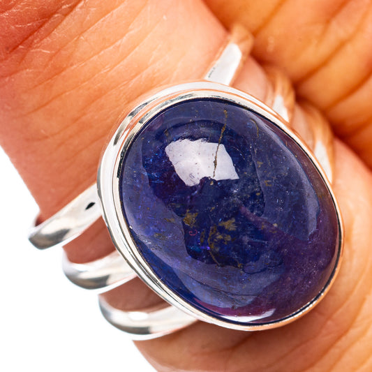 Tanzanite oval ring in .925 sterling silver, blue gemstone cabochon