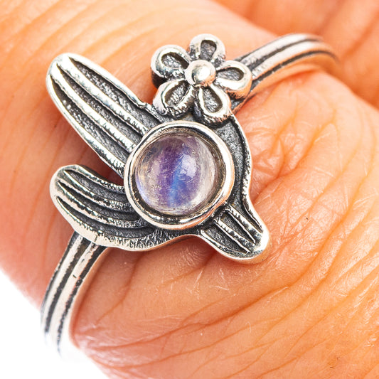 925 sterling silver cactus ring with round purple-hued moonstone and blossom detail