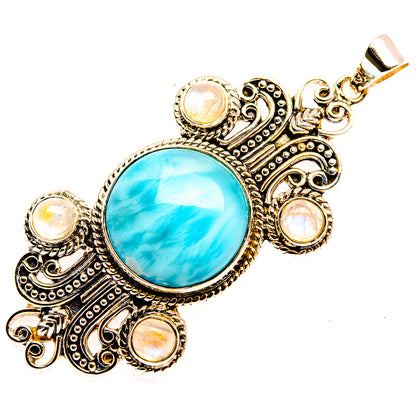 Signature Larimar, Rainbow Moonstone 925 Sterling Silver Pendant 2 3/8" (925 Sterling Silver) PD37805