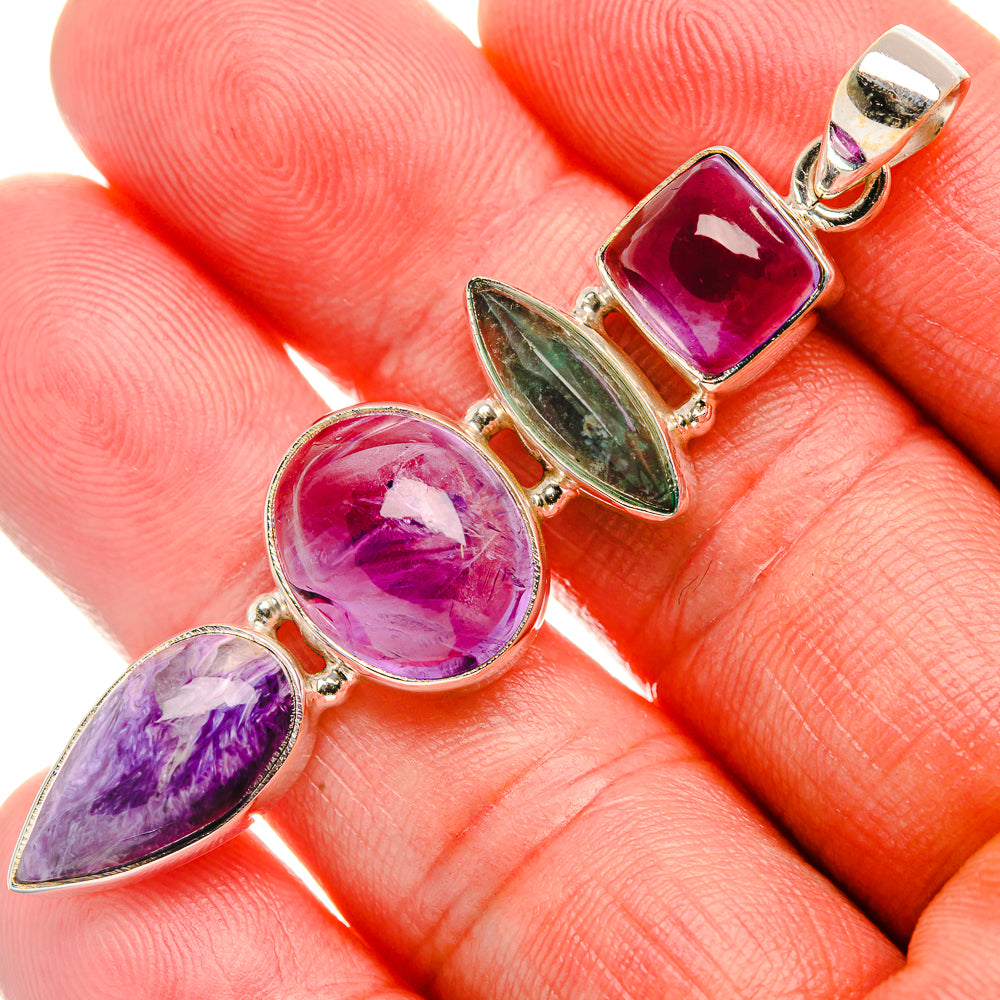 Amethyst, Charoite, Apatite Pendant 2 1/2" (925 Sterling Silver) PD38009