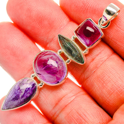 Amethyst, Charoite, Apatite Pendant 2 1/2" (925 Sterling Silver) PD38009