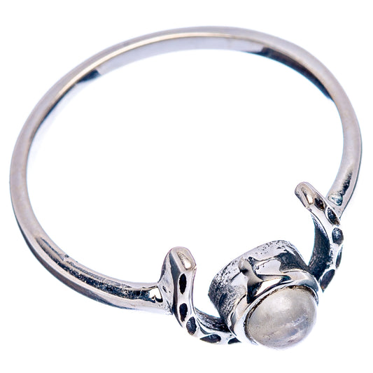 Sterling silver horseshoe ring with round moonstone bead and open cuff band