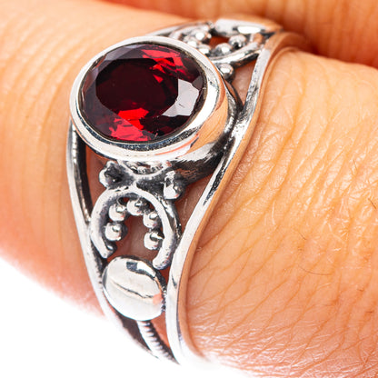 Garnet Dainty Ring Size 7.75 (925 Sterling Silver) R5864