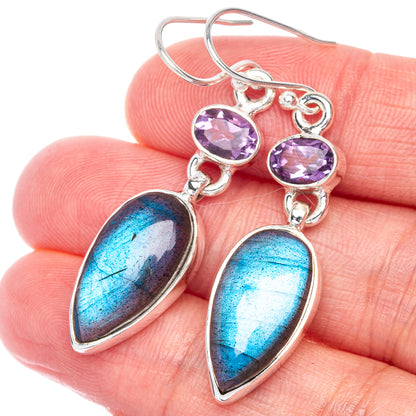 Labradorite, Amethyst Earrings 1 7/8" (925 Sterling Silver) E433071