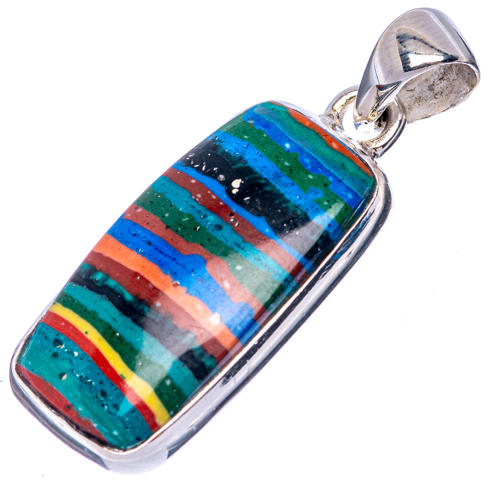 925 sterling silver rainbow calsilica pendant with rectangular multicolor stone