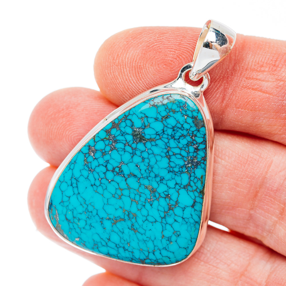 Premium Tibetan Turquoise Pendant 1 3/4" (.925 Sterling Silver)
