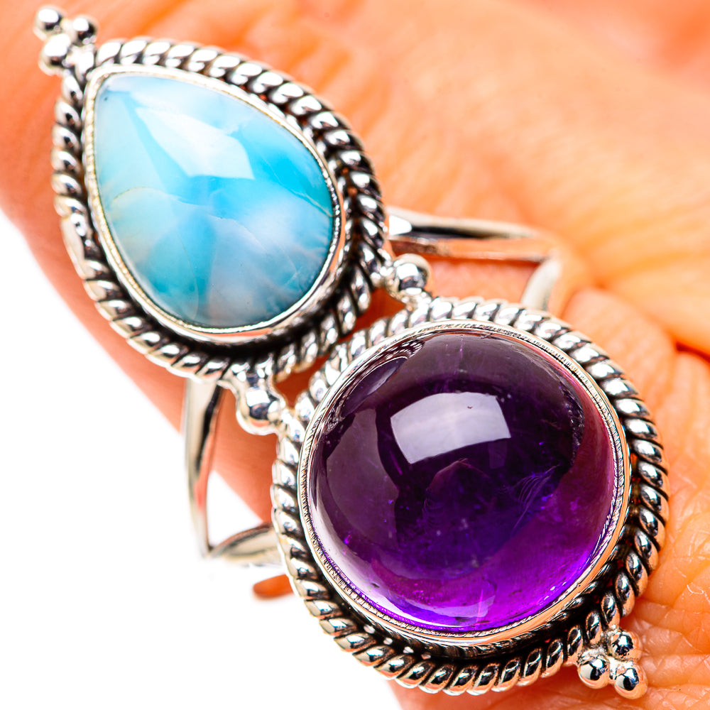 Large Amethyst, Larimar 925 Sterling Silver Ring Size 11 (925 Sterling Silver) RING139642