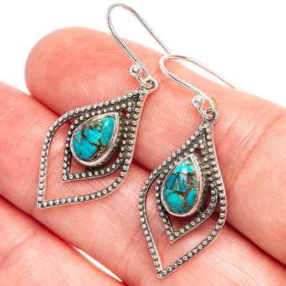 Blue Copper Composite Turquoise Earrings 1 5/8" (925 Sterling Silver) E433409