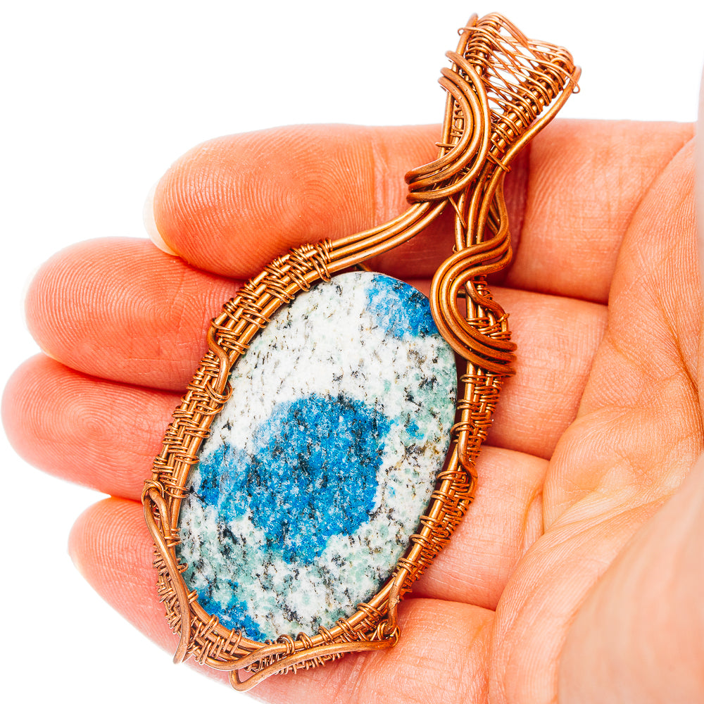 K2 Blue Azurite Wire Wrap Pendant 2 7/8" (Copper)