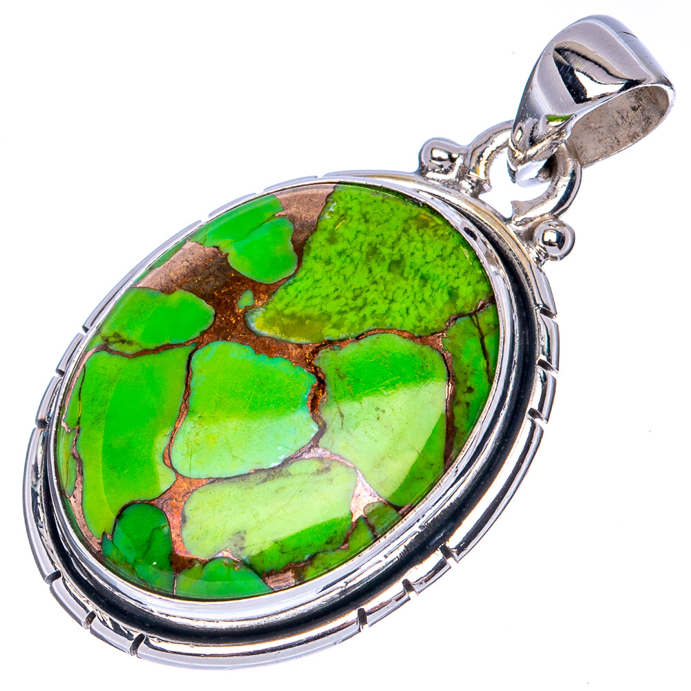 Large oval turquoise-look cabochon pendant with 925 sterling silver scalloped bezel.