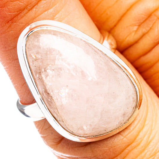 Oval rose quartz cabochon ring in .925 sterling silver, polished bezel