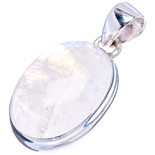 Oval iridescent moonstone pendant in .925 sterling silver bezel with hinged bail