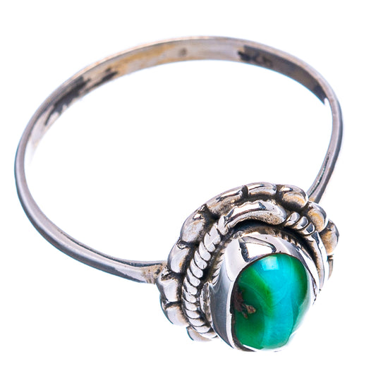 Oval turquoise cabochon ring, .925 sterling silver rope and scalloped bezel