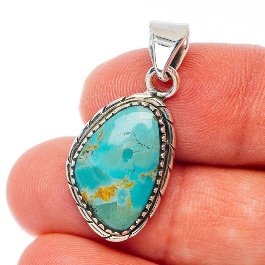 Exclusive Southwestern Style Kingman Turquoise Pendant 1 3/8" (.925 Sterling Silver)