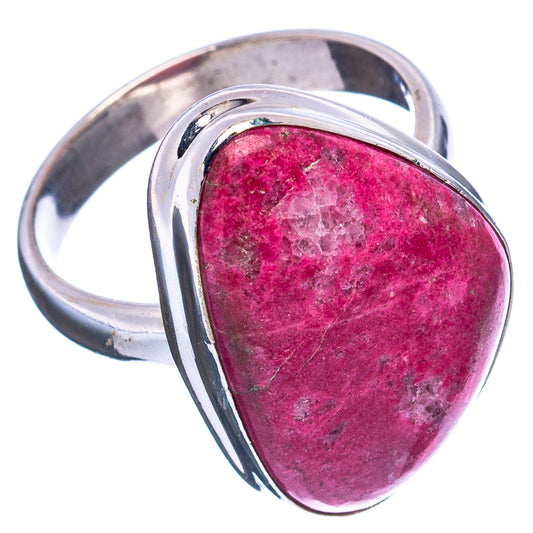 Sterling silver thulite ring with oval pink cabochon and raised bezel, curved shank