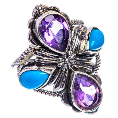 Large Faceted Amethyst, Sleeping Beauty Turquoise Ring Size 7.75 (925 Sterling Silver) RING143366