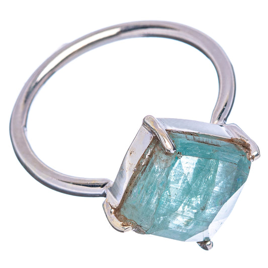Sterling silver faceted aquamarine ring with large square-cut stone and open band