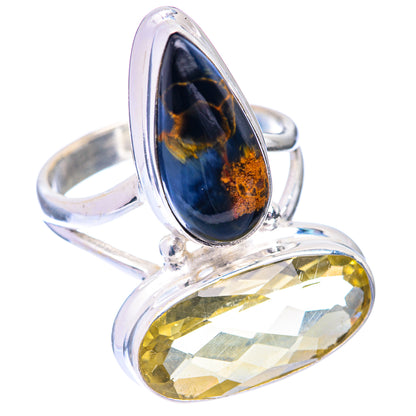 Large Lemon Quartz, Pietersite Ring Size 7.25 (925 Sterling Silver) R141014